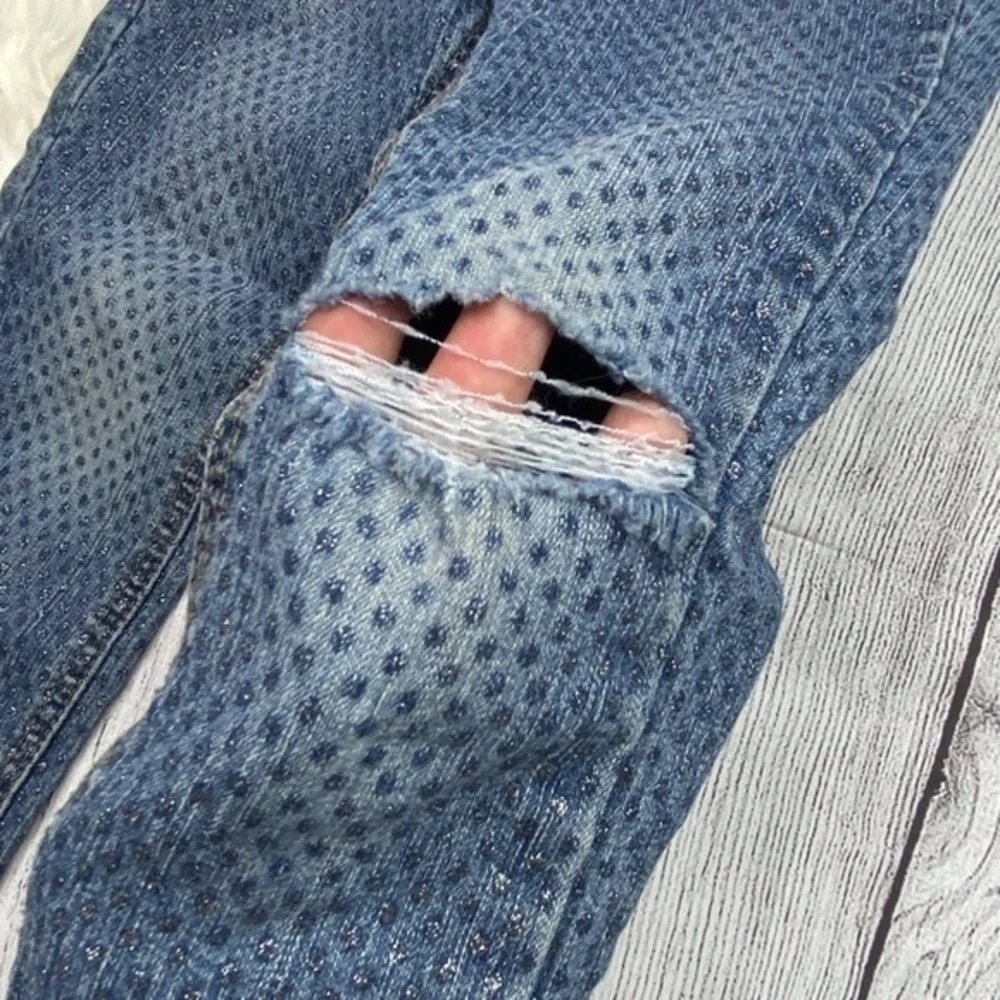 Arizona Jeans Co Skinny Jeans Toddler Girls Size 4T Silver Glitter Polka Dots